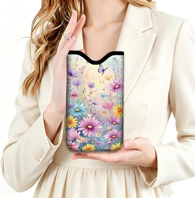 Neoprene Cell Phone Sleeve Pouch with Adjustable Strap Neck Lanyard Fits Most Smartphones 7.1 x 3.9 Inch Waterproof Phone Pouch Floral Butterfly Carrying Cellphone Case Bag for Women Men - Image 8