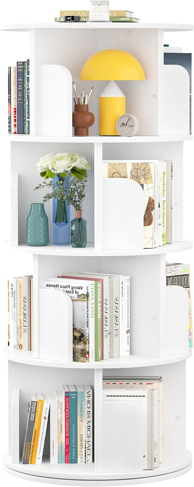 Aheaplus Rotating Bookshelf, Small Corner Bookshelf for Small Space, 360 Display 4 Tier Floor Standing Bookcase Storage Rack, Wood Narrow Book Shelf Organizer for Bedroom, Living Room, White by Aheaplus