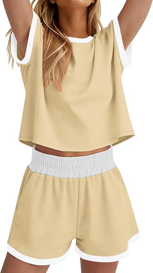 WIHOLL Two Piece Sets for Women Summer Lounge Short Sets Cap Sleeve Crew Neck Sweatsuit with Pocket XS-2XL - Image 4