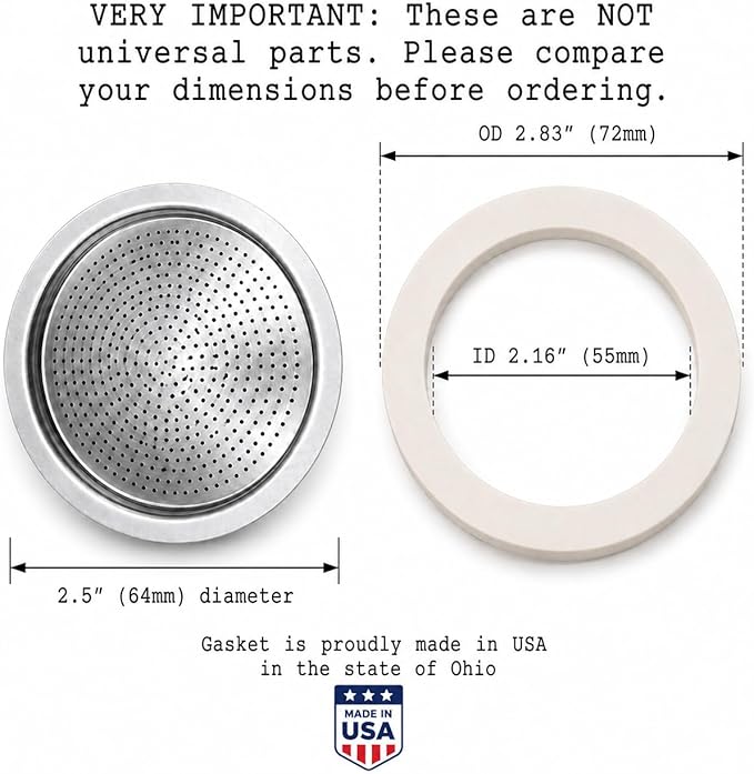 Univen 2.5" (64mm) Espresso Filter and Gasket Seals Compatible with Bialetti 6 Cup Aluminum Espresso Makers - Image 2
