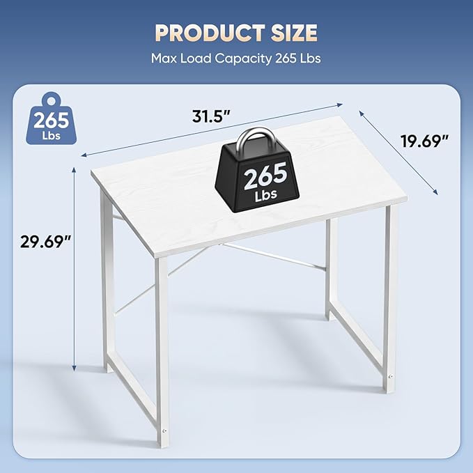 DUMOS 32 Inch Small Computer Desk, Gaming Desks for Home Office Bedroom | Modern Study Writing Work Table, Craft PC Desk Simple Workstation with Reinforcement Structure, White - Image 3