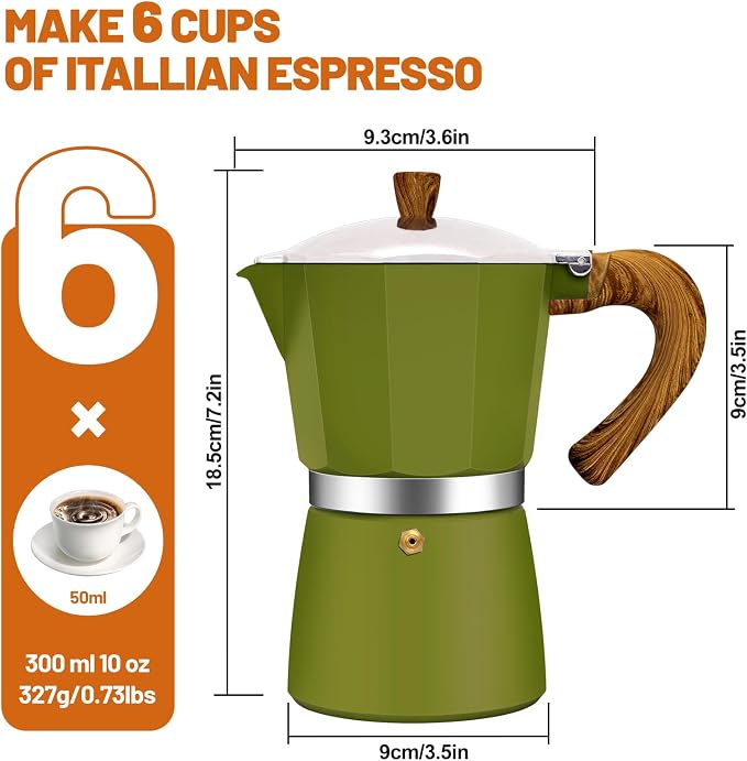 6 Cup Aluminum Espresso Stovetop Moka Pot Express Coffee Maker Percolator Italian Classic Mocha Coffee Machine for Italian and Cuban Cafe Brewing for Home & Camping 300ml 10oz - Image 2