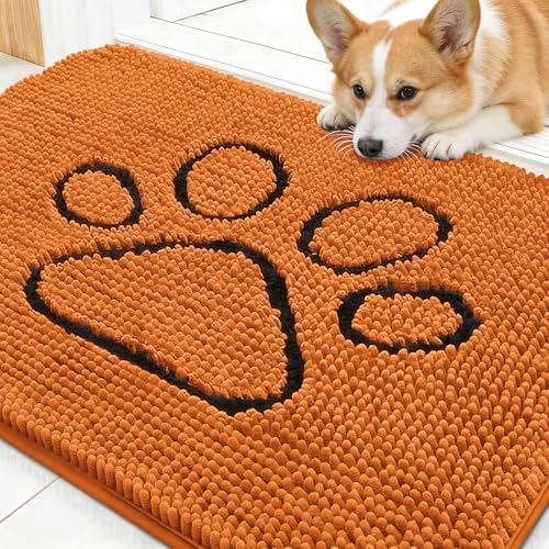 OLANLY Dog Door Mat for Muddy Paws 30x20, Paw Print Design Chenille Mud Mat by OLANLY