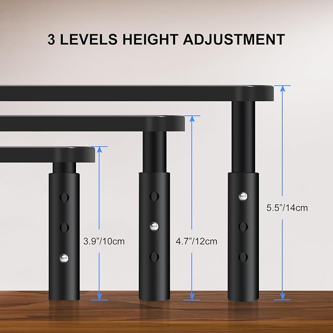Bracwiser Monitor Stand Riser, Metal Computer Stand, 3 Height Adjustable Screen Riser with Mesh Platform for PS4, Laptop, Printer, Notebook and All Flat Screen, Holds Up to 20KG | 3 Height Adjustable Desk Riser for PS4, Laptop, Printer, Notebook and Al... - Image 2