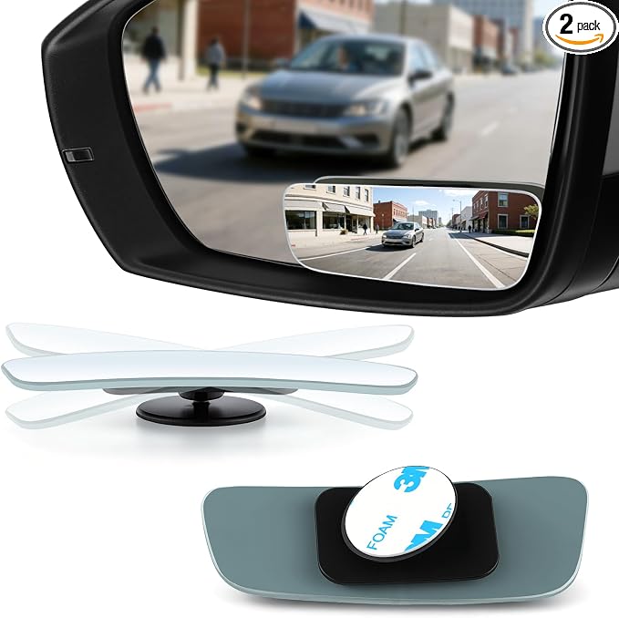 LivTee Blind Spot Mirror, Rectangular Shaped HD Glass Frameless Convex Rear View Mirror with wide angle Adjustable Stick for Cars SUV and Trucks, Pack of 2 by LivTee