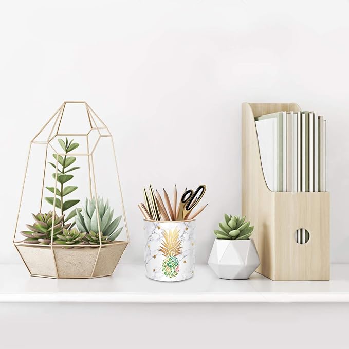 Large Capacity Colored Pencil Holder for Desk, Pineapple Pen Cup Holder, Pretty Office Accessories for Girls Women, Ceramic Organizers, Makeup Brush Holder for Home, Green Pineapple - Image 4