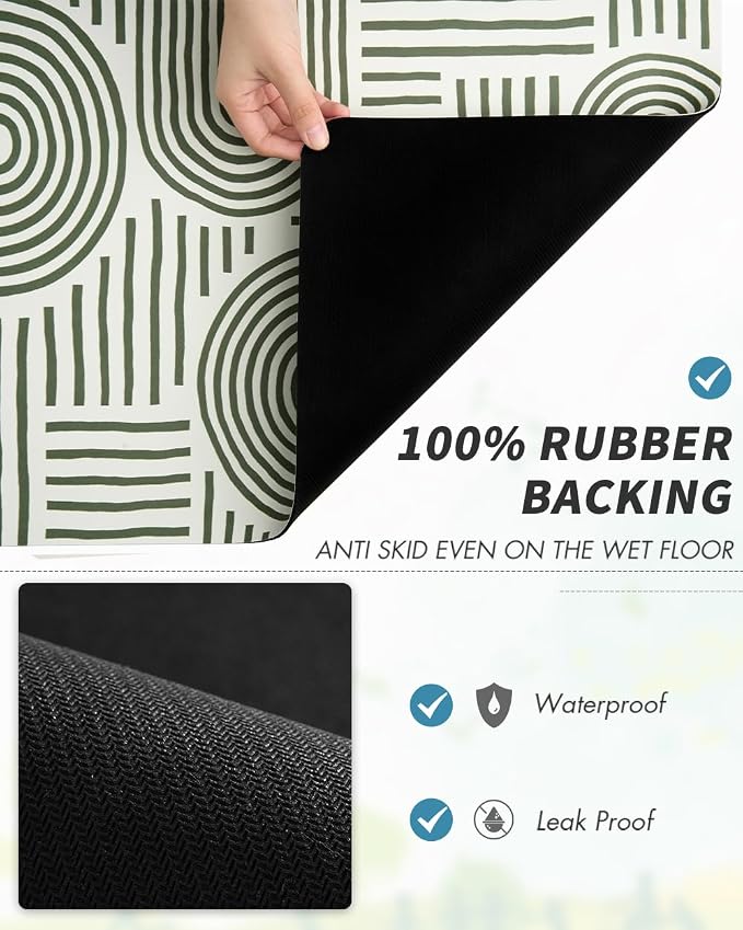 AMOAMI Coffee Mat Hide Stain Rubber Backed Absorbent Dish Drying Mat for Kitchen Counter - Fits Under Coffee Maker or Machine - Green Line 16x24 - Image 5