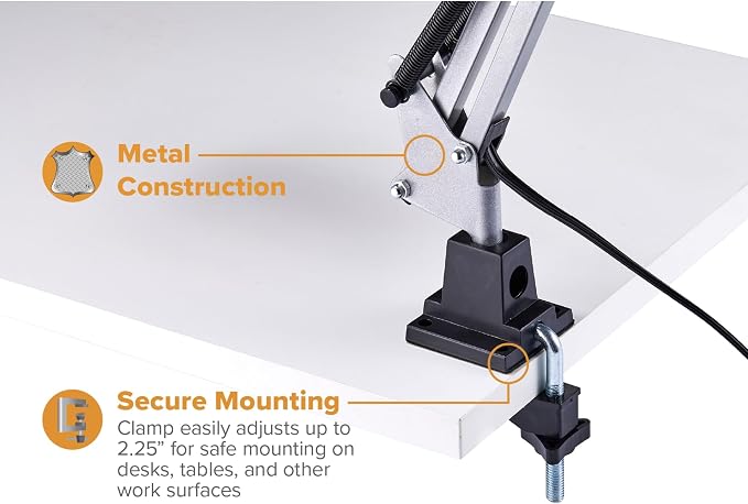 Bostitch Office VLF100-SLV Swing Arm Desk Lamp with Clamp Mount, 36" Reach with Multi-Joint Adjustment, Includes Replaceable LED Bulb (VLF), Silver - Image 3