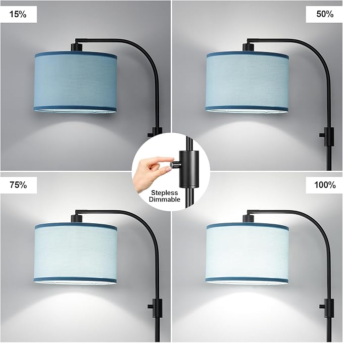 Nintiue Dimmable Black Floor Lamp, 1200 Lumens LED Edison Bulb Included, Arc Gold Floor Lamps for Living Room Modern Standing Lamp with Sky Blue Shade - Image 3