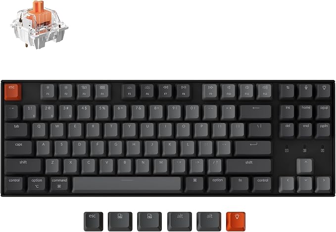 Keychron K8 Wireless Mechanical Keyboard – Silent Red Switch for Quiet Office and Gaming, TKL 87 Keys, Soft White LED Backlight, Bluetooth & USB-C Wired Connectivity, Compatible with Mac and Windows by Keychron
