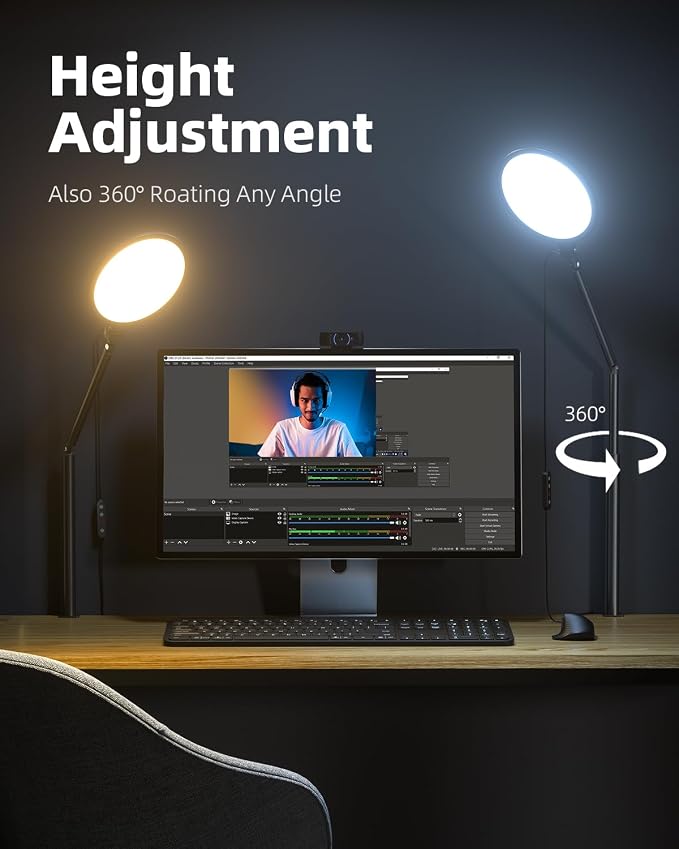 Weilisi 10.2" Desk Ring Light with Stand, 360° Rotate Desk Lamps for Home Office with C-Clamp, Flexible Height Desk Light, Adjust Arm Ring Light for Desk, Podcast, Gaming, Recording, Zoom Lighting - Image 2