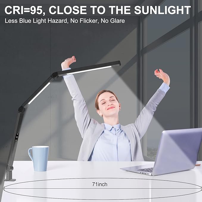 LED Desk Lamp with Clamp, Architect Desk Lamp with Dual Light and Adjustable Swing Arm, Clip-on Eye-Care 4 CCT Modes & 5 Brightness Levels Table Light Modern Computer Lighting for Home Office - Image 2