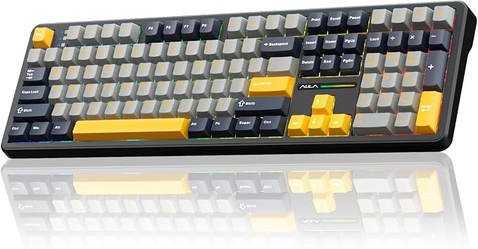 AULA F108 Wireless Mechanical Keyboard, BT5.0/USB-C/2.4GHz Hot Swappable Custom Gaming Keyboards, PBT Keycaps, Pre-lubed Switches, RGB Backlit Full Size Creamy Keyboard with Number Pad, 108 Keys by AULA