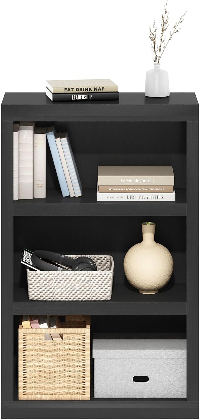 Furinno Rail Book Shelf, 3-Tier Bookshelf with Open Shelf, Bookcase with Classic Style Edges, 10 x 24.6 x 39, for Organization and Storage, for Living Room, Bedroom, Home Office, Blackwood - Image 5