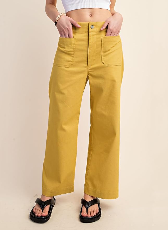miduo Womens High Waisted Cropped Wide Leg Stretchy Straight Pants Trousers with Pockets - Image 2