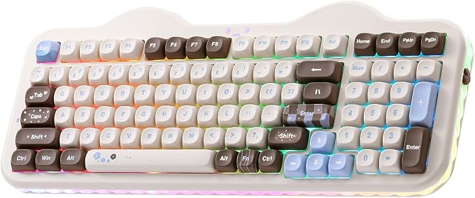 YUNZII C98 Cute Cake Wireless Mechanical Keyboard (Choco, Milk Switch) | 99 Keys with Number Pad, Hot Swap, PBT MOA Keycaps, BT5.0/2.4G/USB-C, Gasket Mount, Custom RGB Backlit for Win/Mac by YUNZIIMECHANICALKEYBOARD