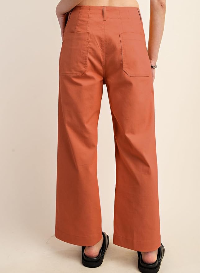 miduo Womens High Waisted Cropped Wide Leg Stretchy Straight Pants Trousers with Pockets - Image 5
