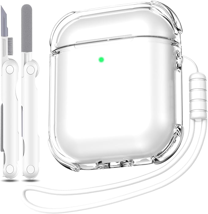 for Airpods 2nd Generation Case Cover, Clear Soft TPU Transparent Four Corner Military Grade Shockproof Protective Case with Cleaning Kit for Airpods 2 Gen Charging case 2019, Clear White by MHYALUDO