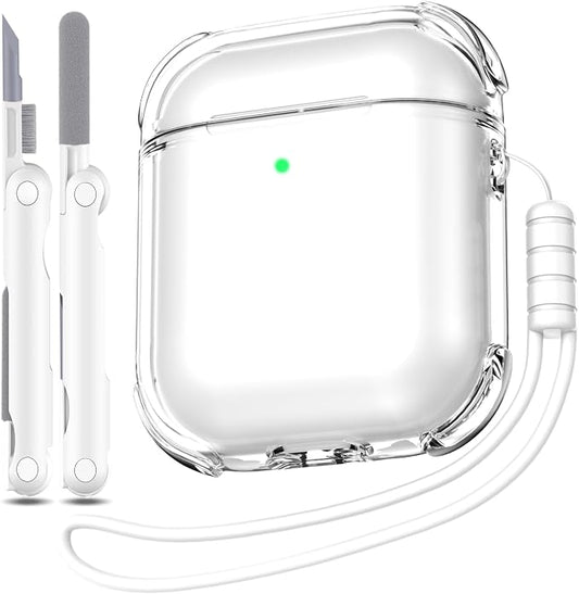 for Airpods 2nd Generation Case Cover, Clear Soft TPU Transparent Four Corner Military Grade Shockproof Protective Case with Cleaning Kit for Airpods 2 Gen Charging case 2019, Clear White by MHYALUDO