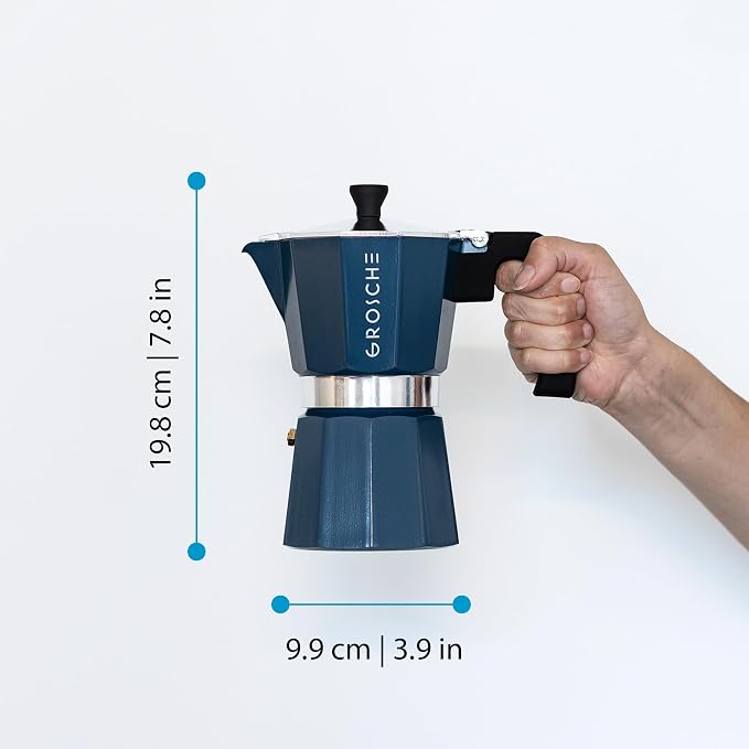GROSCHE Milano Stovetop Espresso Maker Moka Pot 6 espresso Cup, 9.3 oz Blue | Cuban Coffee Maker And Italian Moka Pot For Stovetop Espresso; For Gas, Electric, And Propane Stoves With A Soft-Touch Handle - Image 5