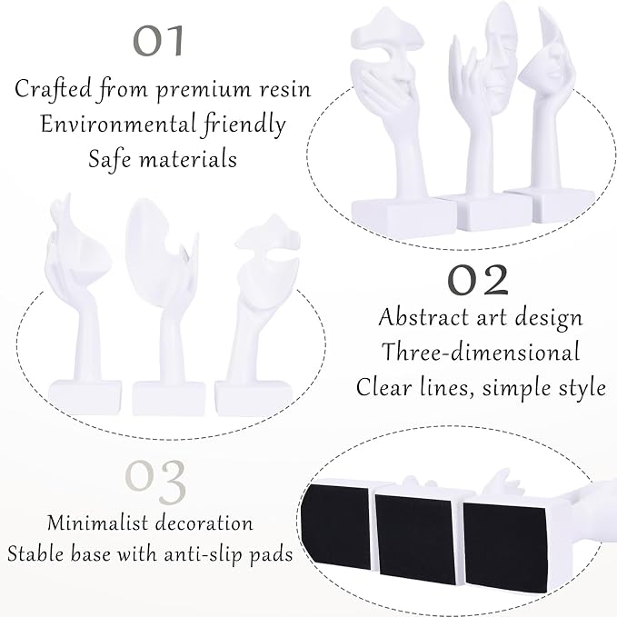 3 Pcs Thinker Large Statue Set - White Art Abstract Home Accent Figurines for Living Room, Bedroom, Shelves, Office Desktop, Coffee Table Decor, Gift for Women (3 Pcs White, 9") - Image 5