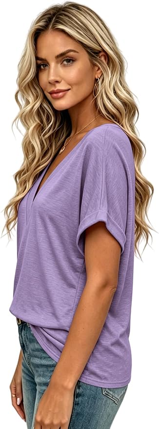 T Shirts Short Sleeve V Neck Tees Womens Tops Beach Vacation Fashion Clothes 2026 Casual Summer Spring Fall Outfits - Image 3