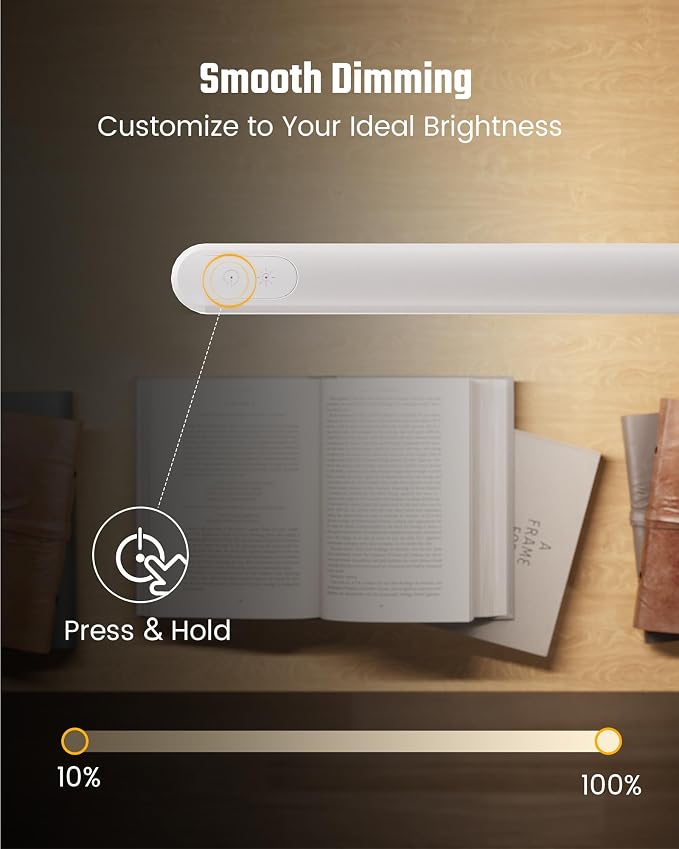SUPERDANNY Eye-Caring LED Desk Lamp 360° Flexible Gooseneck Work Lamp with Desk Side Clamp Touch Control 3 Light Colors Smooth Dimming Task Lighting Reading Light for Home Office College Dorm, White - Image 6