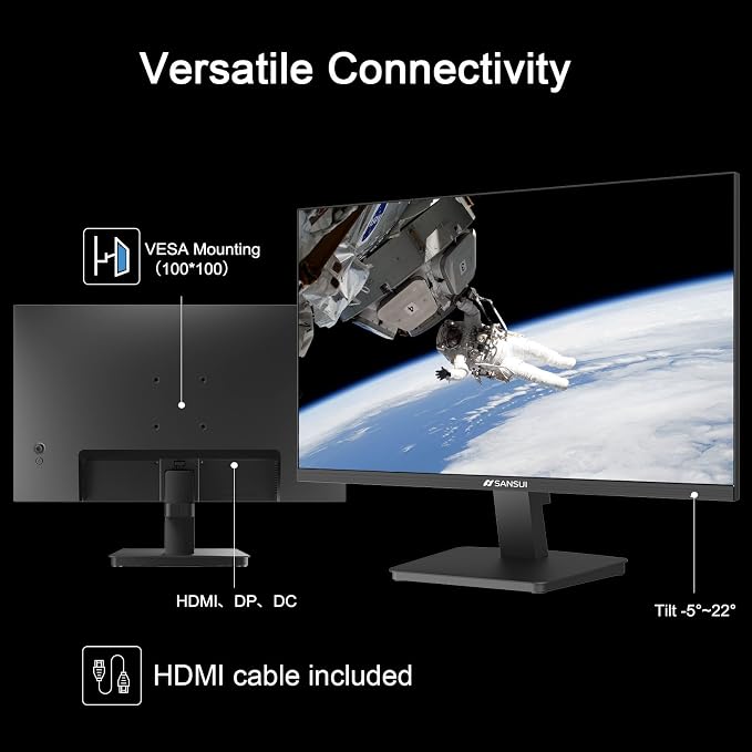 SANSUI 27 Inch Monitor,120Hz Computer Monitor Full HD 1920 x 1080P with HDMI DP Ports, 4000：1 Contrast, 110% sRGB, Eye Care, Frameless, 100 x 100mm VESA Mountable, for Work, Business, Gaming - Image 4