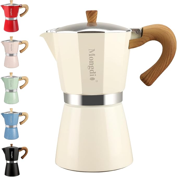 Mongdio Stovetop Espresso Maker Moka Pot, Cuban Coffee Maker Stove top coffee maker Moka Italian Espresso Greca Coffee Maker Brewer Percolator, 6 Espresso Cups, 10 oz - White by Mongdio
