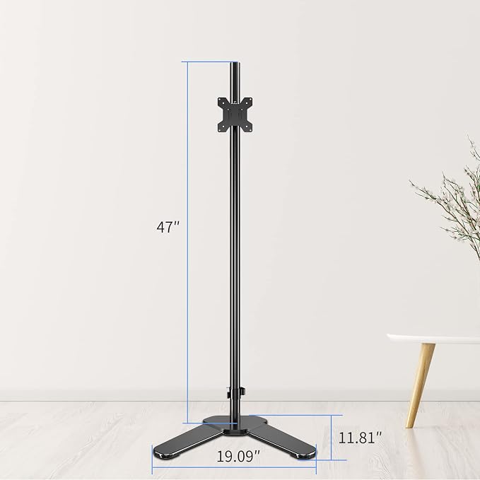 Single Tall Monitor Mount, Extra Long Computer Stand with 47 inch Pole, Floor Computer Stand, Free-Standing Monitor Desk Mount Support 13 to 27 inch Screen,22lbs - Image 5