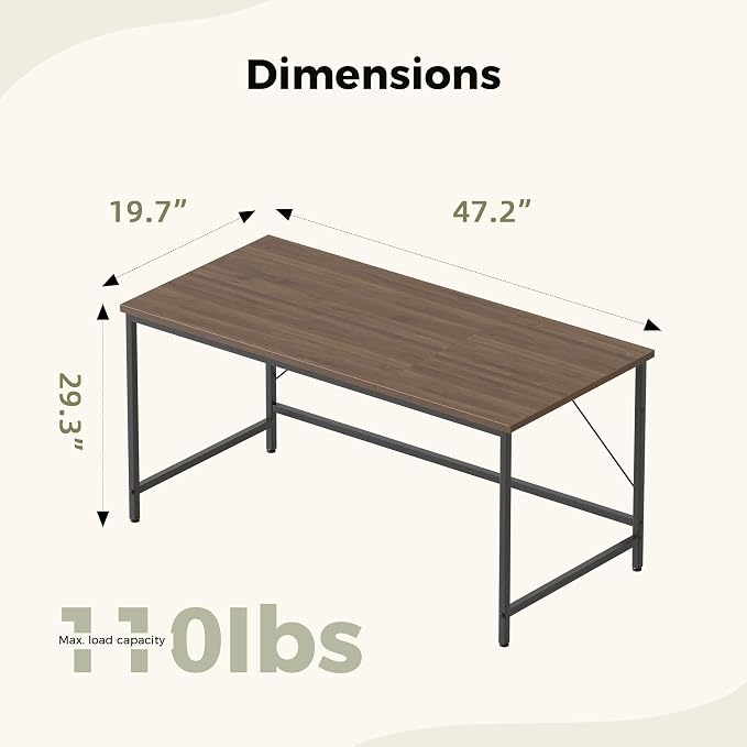 Mericonia 48x20 Inch Computer Desk, 0.6" Thick Small Office Table | Modern Simple Style, Small Study & Writing Table for Home Bedroom Work Walnut - Image 2