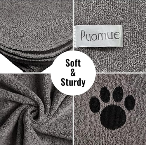 Puomue 2 Pack Microfiber Dog Towels for Drying Dogs, Super Absorbent and Soft Pet Towels for Dogs or Cats, 40''X23.6'', Pet-Friendly, Perfect for Pets of Different Sizes and Fur Types, Grey - Image 2