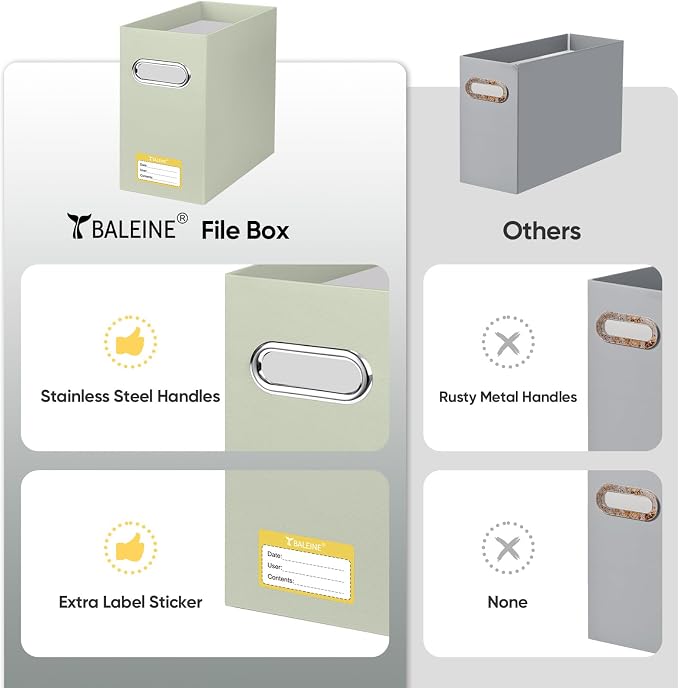BALEINE File Organizer Box, Cardboard File Folder Organizer with Handle for Letter Size, Portable Collapsible Hanging Filing Box for Home Office Document Storage (2 Pack, Beige) - Image 5
