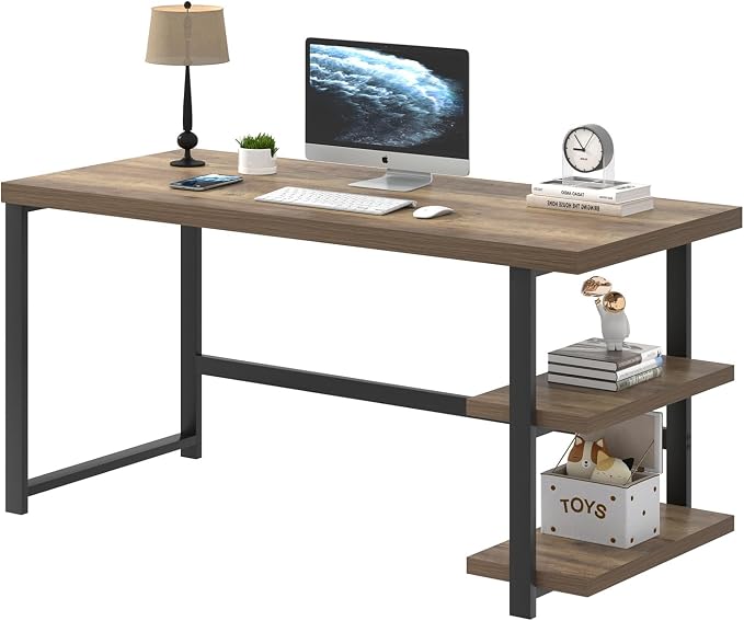 FOLUBAN Computer Desk, Modern Home Office Desk with Storage Shelves, Writing Study Gaming Table for Living Room Bedroom, Rustic Oak, 53 Inch - Image 8