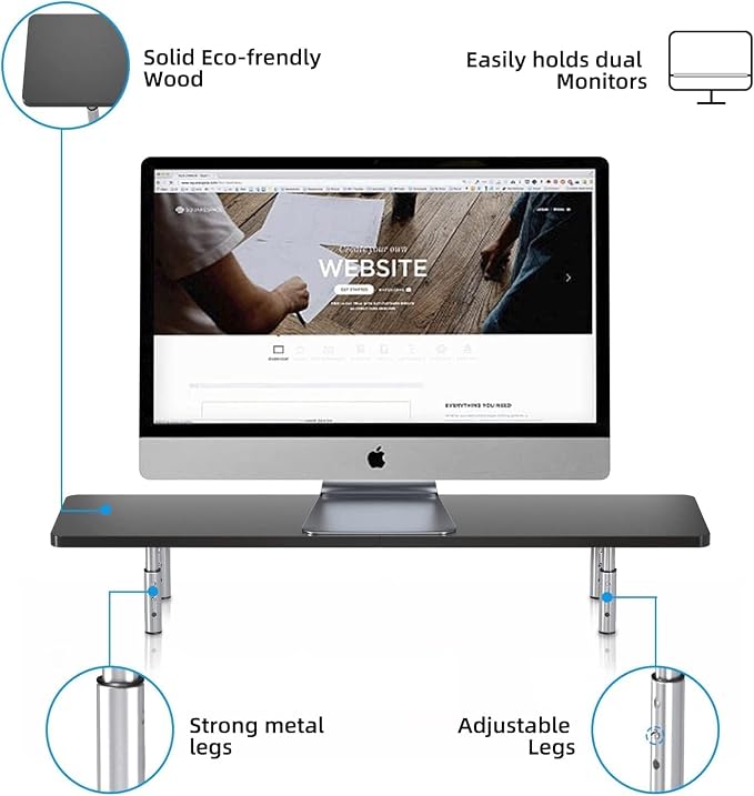 suptek Dual Monitor Stand Riser,Large Monitor Laptop Stand Riser 3 Adjustable Heights Computer Stand for Laptop, Printer, Notebook(MST016L) - Image 2