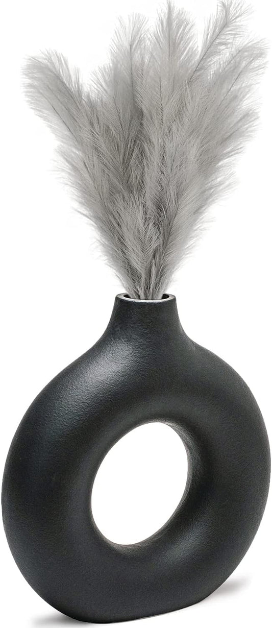 CEMABT Donut Vase Black Hollow Ceramic Vase for Flowers Handmade Minimalist Boho Style Decor for Wedding Dinner Table Party Living Room Office Bedroom by CEMABT