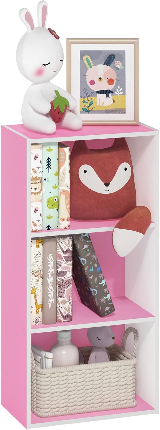 Furinno Luder 3-Tier Open Shelf Bookcase, Pink/White by Furinno-FitsYourSpaceFitsYourBudget