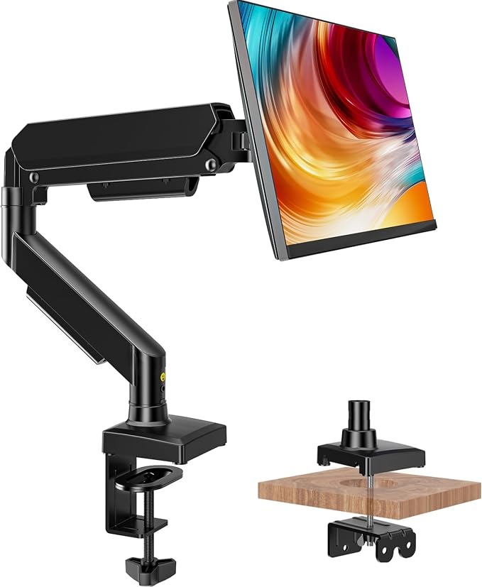 Single Monitor Mount, Gas Spring Arm for 17-32 inch Screens Adjustable Monitor Stand, Vesa Mount Stand with Clamp and Grommet Aluminum Base - Fits 4.4 to 22lbs LCD Computer Monitors HD09B-001 by HEMUDU