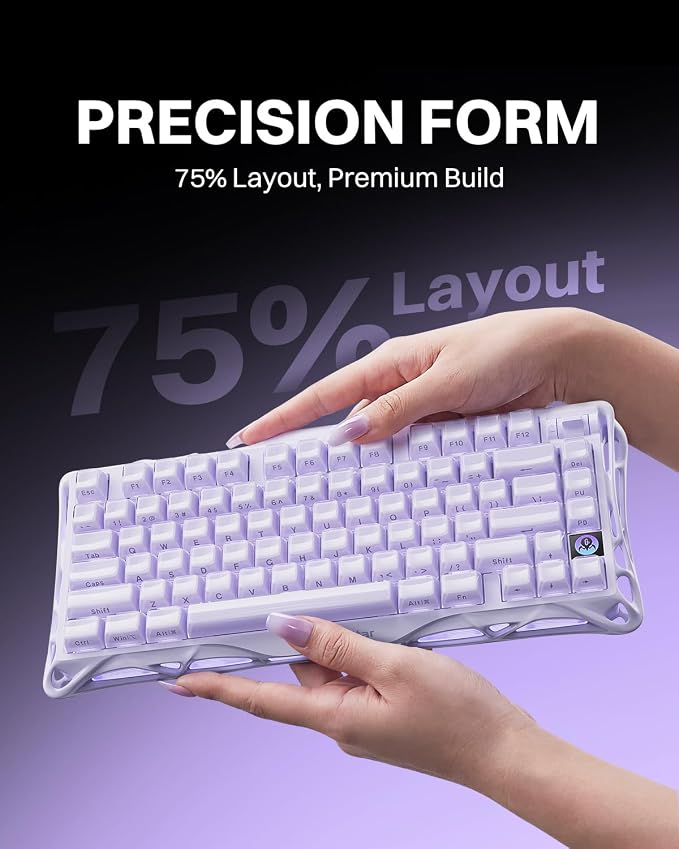 GravaStar Mercury K1 75% Wireless Mechanical Gaming Keyboard RGB Backlit | Gasket Mount, Hot Swappable Linear Switches, Creamy Sound Keyboard, 2.4GHz/USB-C/Bluetooth 5.0, for Win/Mac【Lavender Purple】 - Image 6
