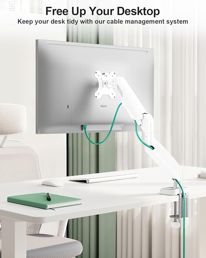 Single Monitor Desk Mount, 13-32 inch Adjustable Full Motion Monitor Arm, Computer Monitor Stand Holder with Clamp and Grommet Base, Fit 4.4 to 19.8lbs Screens, VESA Mount Bracket, White, Freelift Pro - Image 6
