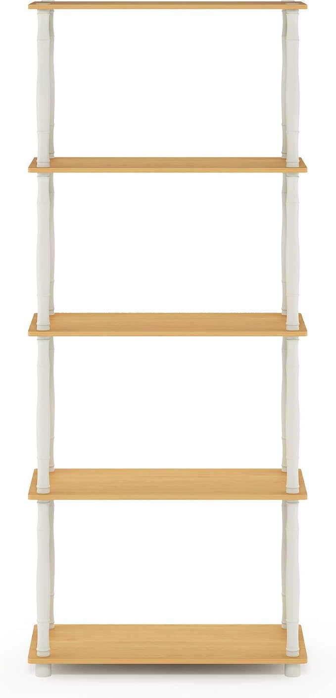 Furinno TURN-S-TUBE Storage Shelves, 5-Tier Book Shelf, Corner Shelf, Toolless Open Shelves, Classic Tubes, for Organization and Storage, Living Room, Garage, Home Office, Beech - Image 7