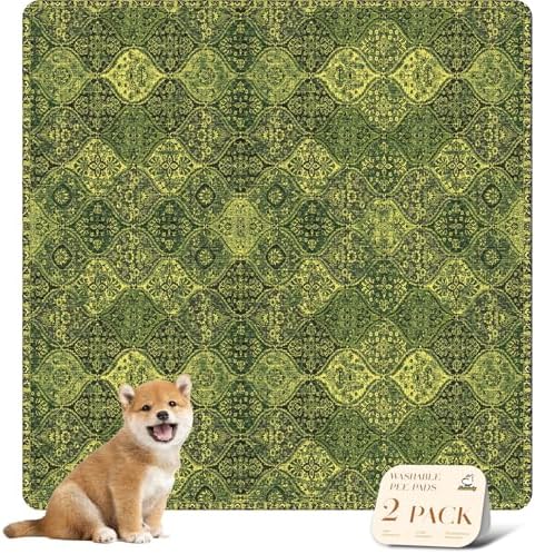 nunubaby Washable Pee Pads for Dogs, Stylish, Non-Slip and Leak-Proof Pee Pads. Reusable Potty Pads for Dogs for Crates and Floors.(Green/Multi,48" x48" ) by Nunubaby