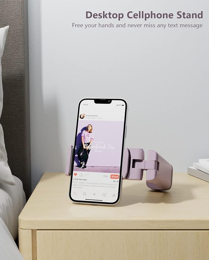 MiiKARE Travel Essentials Airplane Phone Holder, Universal Handsfree Phone Mount for Flying with 360 Degree Rotation, Travel Must Haves Phone Stand for Desk, Tray Table, Black&Purple - Image 4