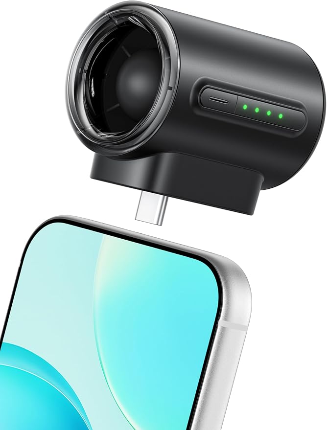Aecooly Powerful USB C Phone Fan, 17000 RPM High Speed, Compatible with iPhone, iPad, Tablet, 4 Speed Mini Portable Cell Phone Fan Attachment for Summer, Travel, Gifts for Women-Black by Aecooly