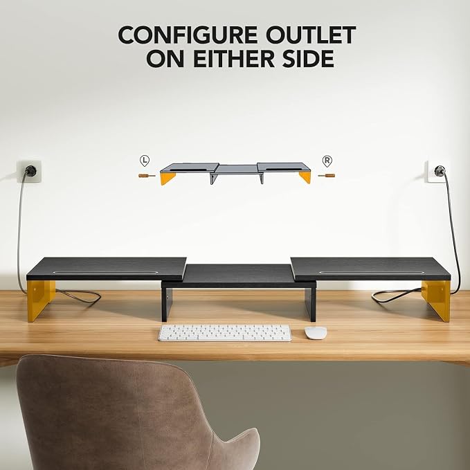 HUANUO Dual Monitor Stand -Monitor Stand with USB ports ,Adjustable Length and Angle, Dual monitor riser w/ Desktop Socket, Monitor Stand Riser for PC, Computer, Laptop (Black) - Image 7