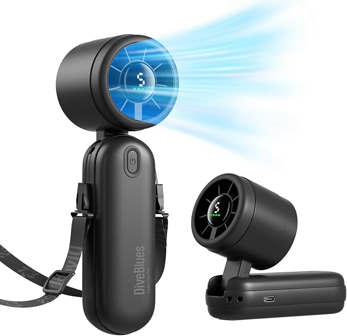 Diveblues Mini Handheld Fan, 30ft/s Portable Turbo Fan [12H Max Cooling], 4000mAh Personal Fan with LED Display, 3-in-1 Hand Held/Neck/Desk Fan for Travel, Cruise, Disney Essentials by Diveblues