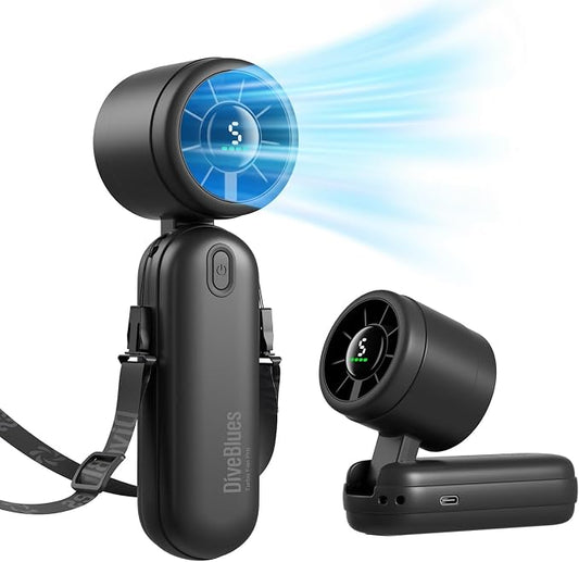 Diveblues Mini Handheld Fan, 30ft/s Portable Turbo Fan [12H Max Cooling], 4000mAh Personal Fan with LED Display, 3-in-1 Hand Held/Neck/Desk Fan for Travel, Cruise, Disney Essentials by Diveblues