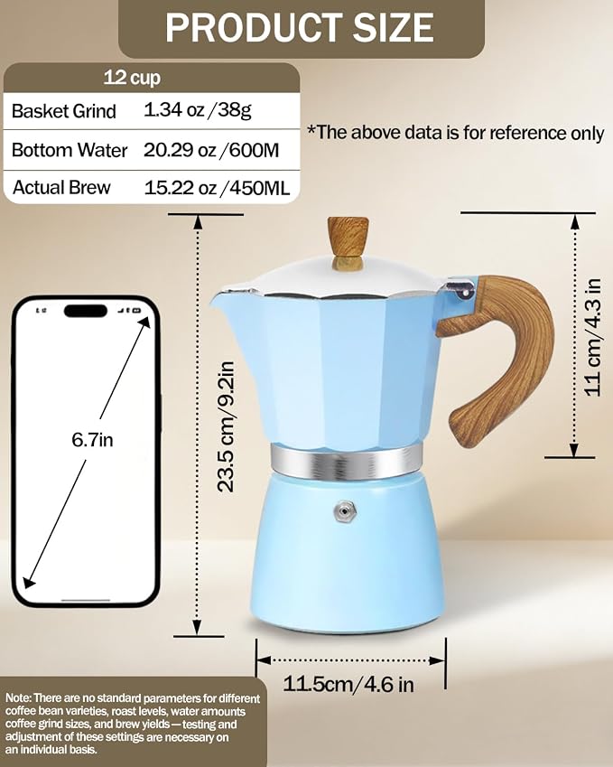 Coffee Maker Stovetop Espresso Maker 12 Cup Aluminum Moka Pot Percolator 20oz 600ml Easy Brewing for Electric Ceramic Stoves Home Camping Italian Cuban Café Classic Blue - Image 2