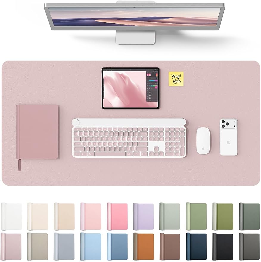 YSAGi Leather Desk Protector, Office Mat, Large Mouse Mat, Non-Slip PU Leather Blotter, Laptop Desk Mat, Waterproof Writing Pad for Office and Home (Grayish Lavender, 31.5" x 15.8") by YSAGi