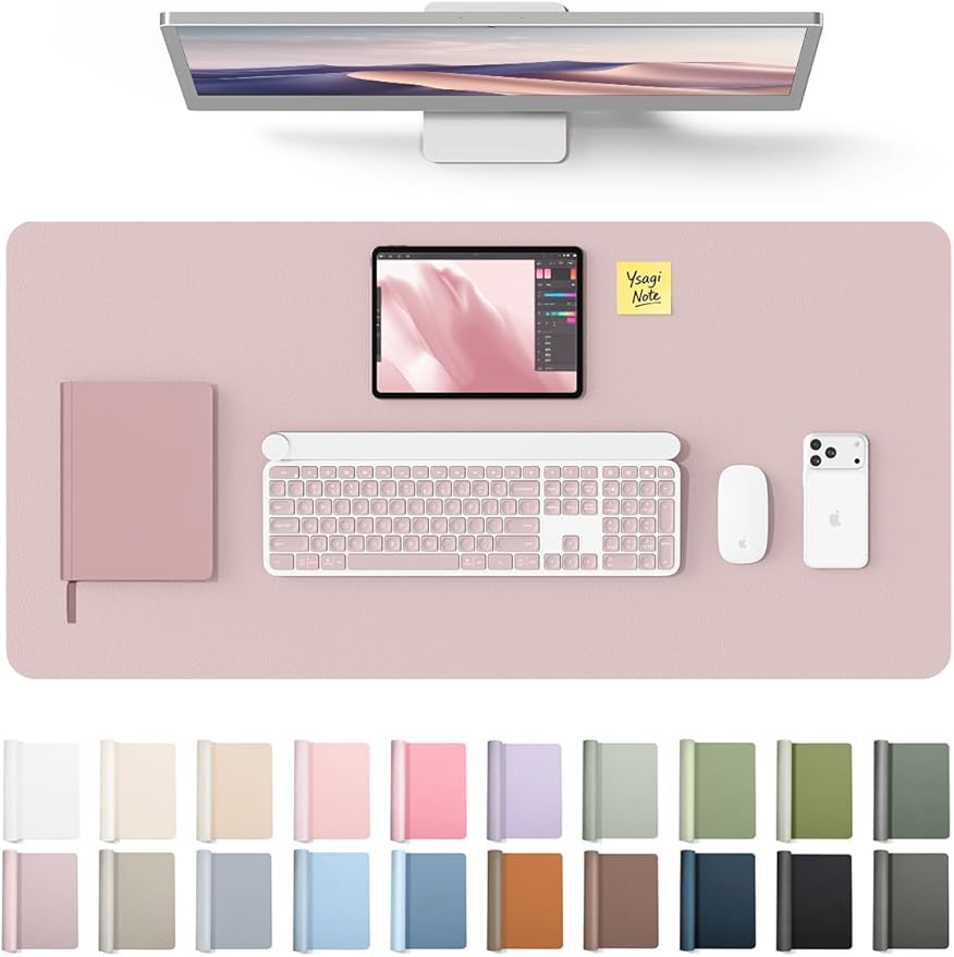YSAGi Leather Desk Protector, Office Mat, Large Mouse Mat, Non-Slip PU Leather Blotter, Laptop Pad, Waterproof Writing Pad for Office and Home (Grayish Lavender, 35.4" x 17") by YSAGi
